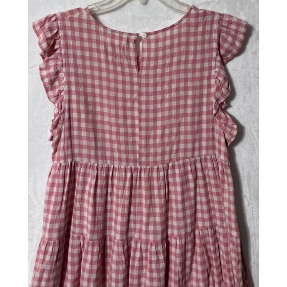 Altar’d State Pink Gingham Tiered Mini Dress Size M Short Sleeve Summer Casual - Picture 5 of 10